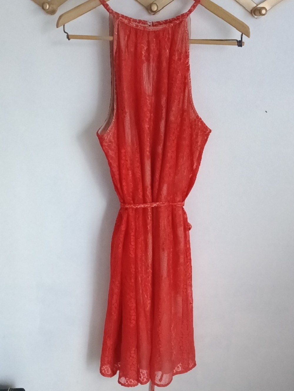 New York & Company Red Lace Midi Dress with Halter Neck